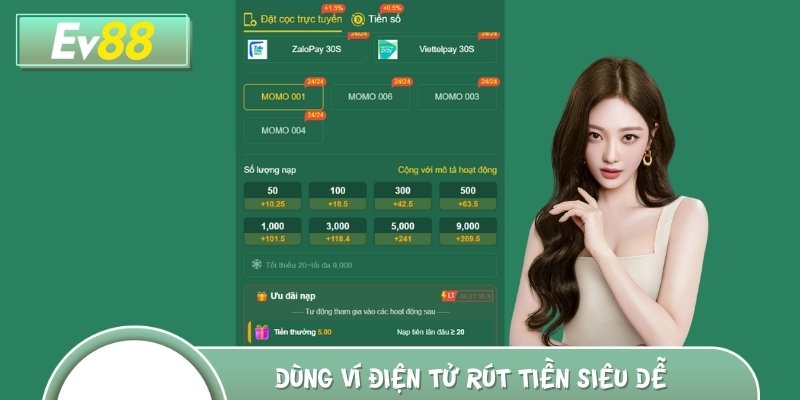Thực hiện thao tác rút tiền EV88 thông qua ví điện tử