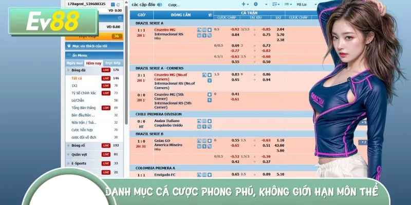 Danh mục cá cược thể thao EV88 đa dạng cho bet thủ thoải mái lựa chọn